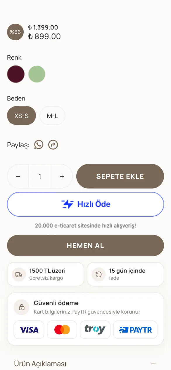 alignia.com.tr ürün sayfasının mobil görünümü